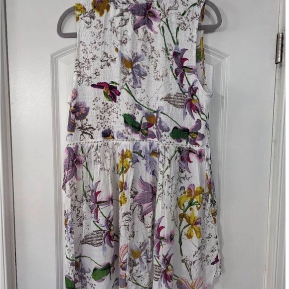 Anthropologie Nia White Floral Sleeveless Button Up Tunic Womens Size Large - Picture 8 of 9